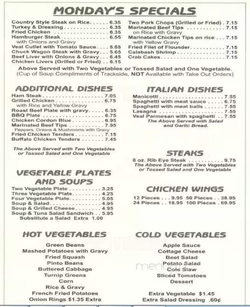 Trackside Restaurant - Mooresville, NC menu_pic