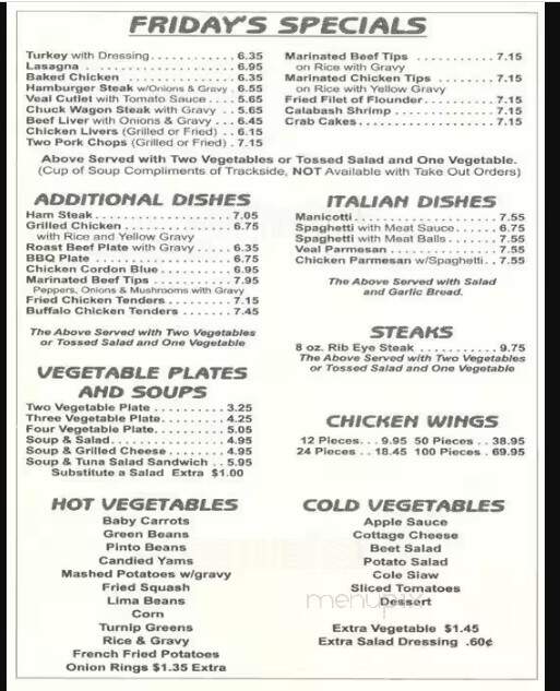 Trackside Restaurant - Mooresville, NC menu_pic
