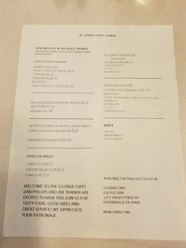 G Lodge Restaurants - Phoenixville, PA menu_pic