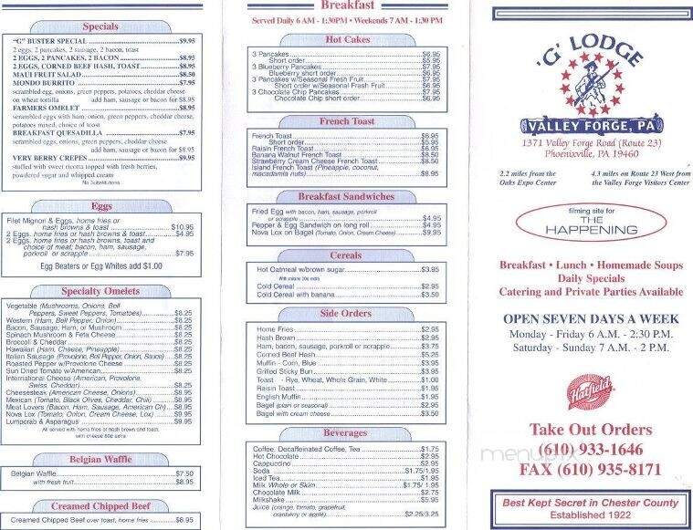 G Lodge Restaurants - Phoenixville, PA menu_pic