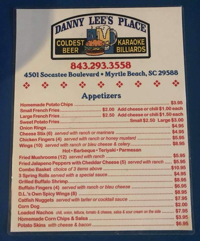 Danny Lee's Place - Myrtle Beach, SC menu_pic