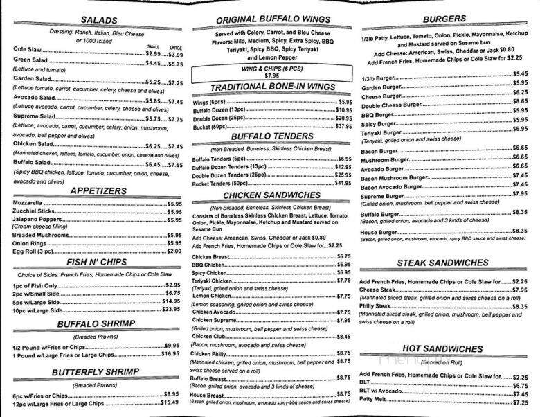 Original Buffalo Wings Restaurant - Petaluma, CA menu_pic