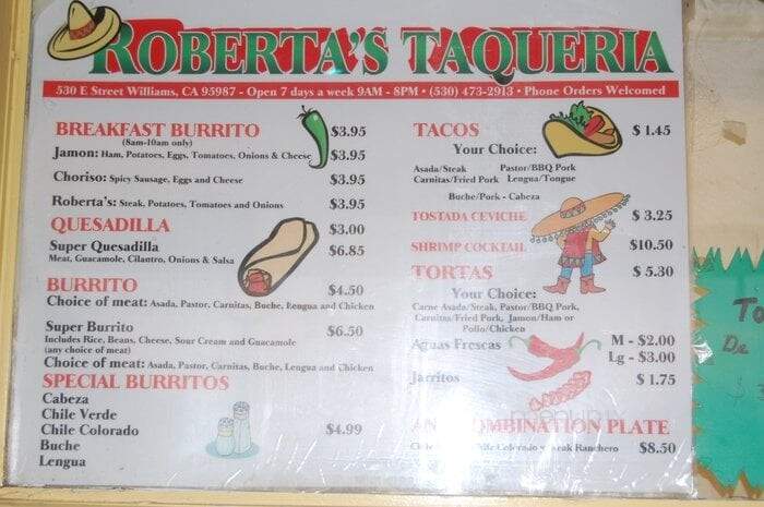 Roberta's Taqueria - Williams, CA menu_pic
