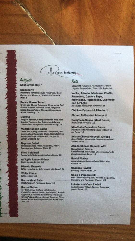Rocca Trattoria - Lighthouse Point, FL menu_pic