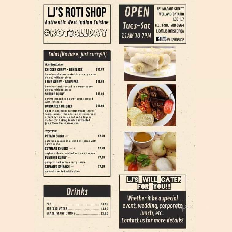LJ's Roti Shop - Welland, ON menu_pic