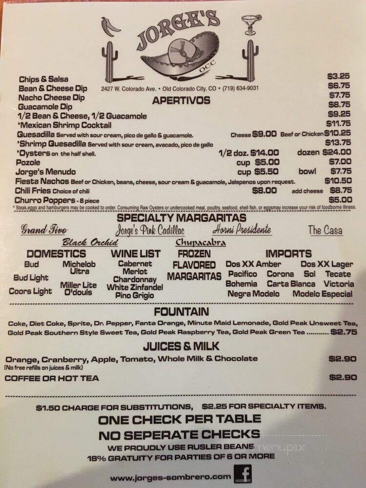 Jorge's Mexican Restaraunt - Colorado Springs, CO menu_pic
