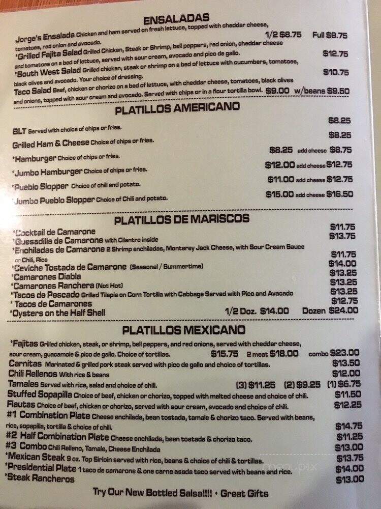 Jorge's Mexican Restaraunt - Colorado Springs, CO menu_pic
