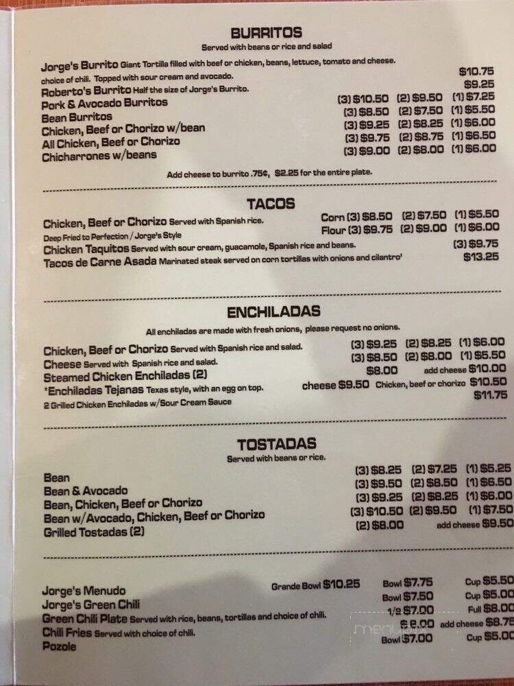 Jorge's Mexican Restaraunt - Colorado Springs, CO menu_pic
