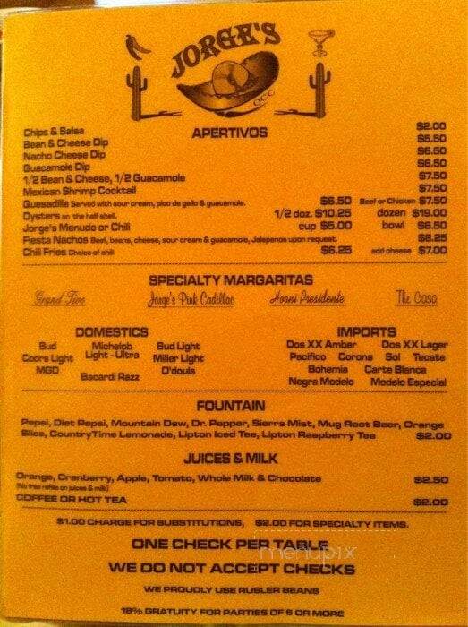 Jorge's Mexican Restaraunt - Colorado Springs, CO menu_pic