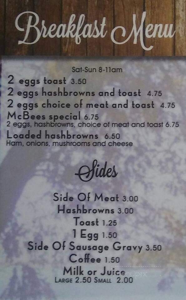 Mc Bee's Saloon & Eatery - Ogilvie, MN menu_pic