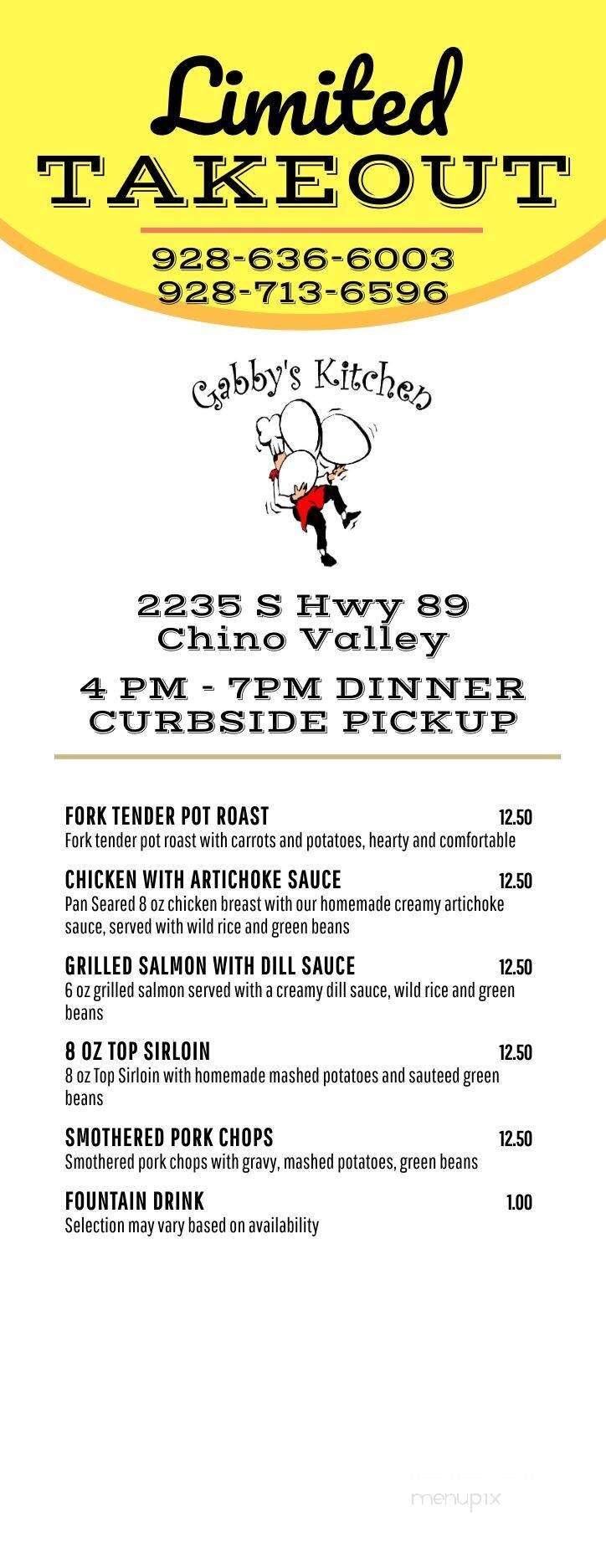 Gabby's Kitchen - Chino Valley, AZ menu_pic