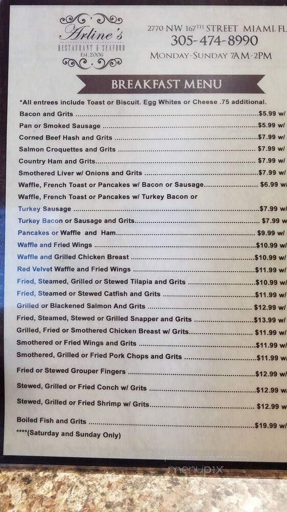 Arline's Restaurant & Seafood - Miami Gardens, FL menu_pic