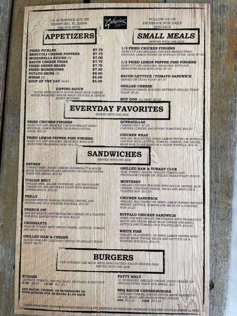 Gathering - Branford, FL menu_pic