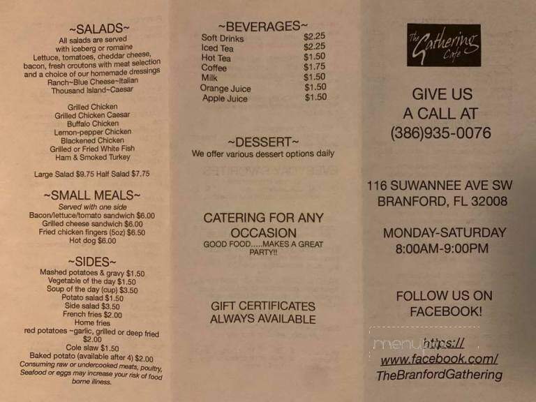 Gathering - Branford, FL menu_pic