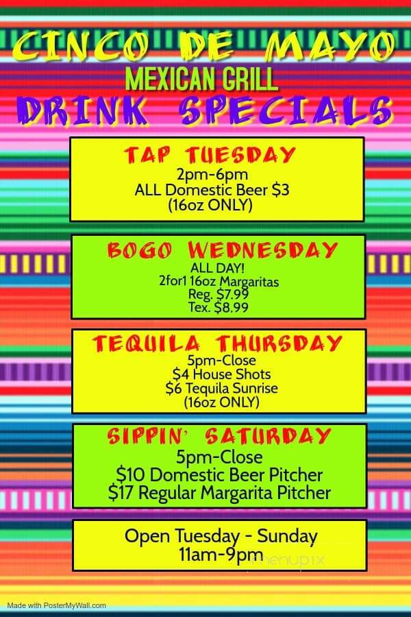 Cinco De Mayo Mexican Grill - Douglasville, GA menu_pic