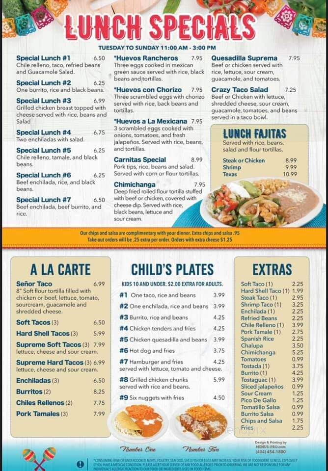 Cinco De Mayo Mexican Grill - Douglasville, GA menu_pic