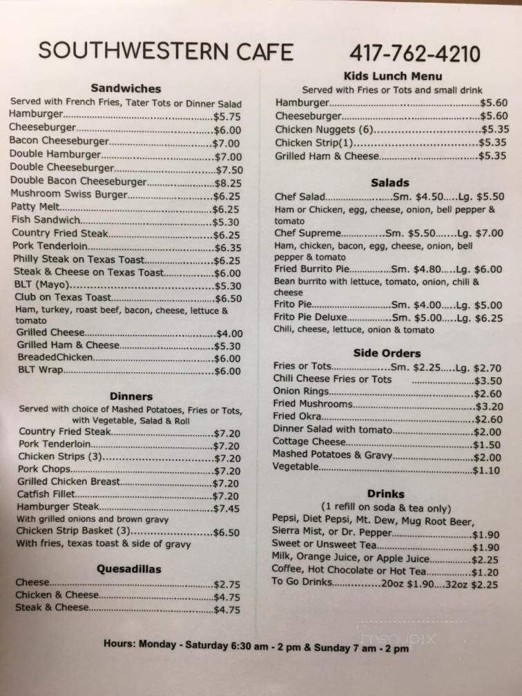 Southwestern Cafe - South West City, MO menu_pic