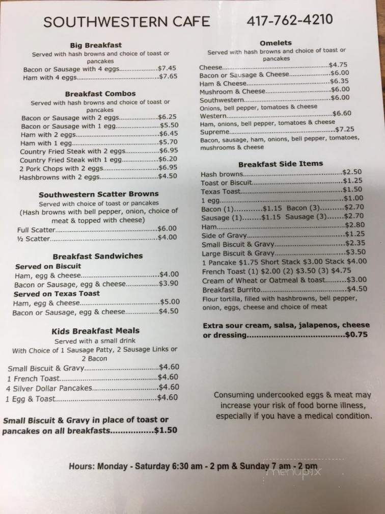 Southwestern Cafe - South West City, MO menu_pic