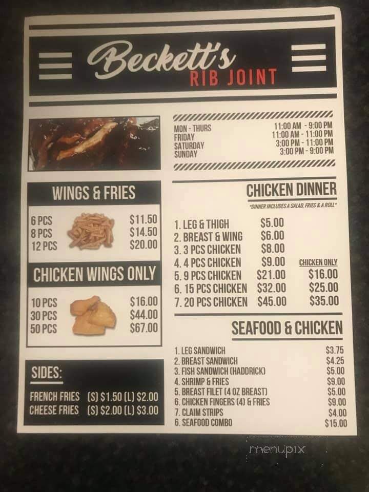 Beckett's Restaurant - Reading, PA menu_pic