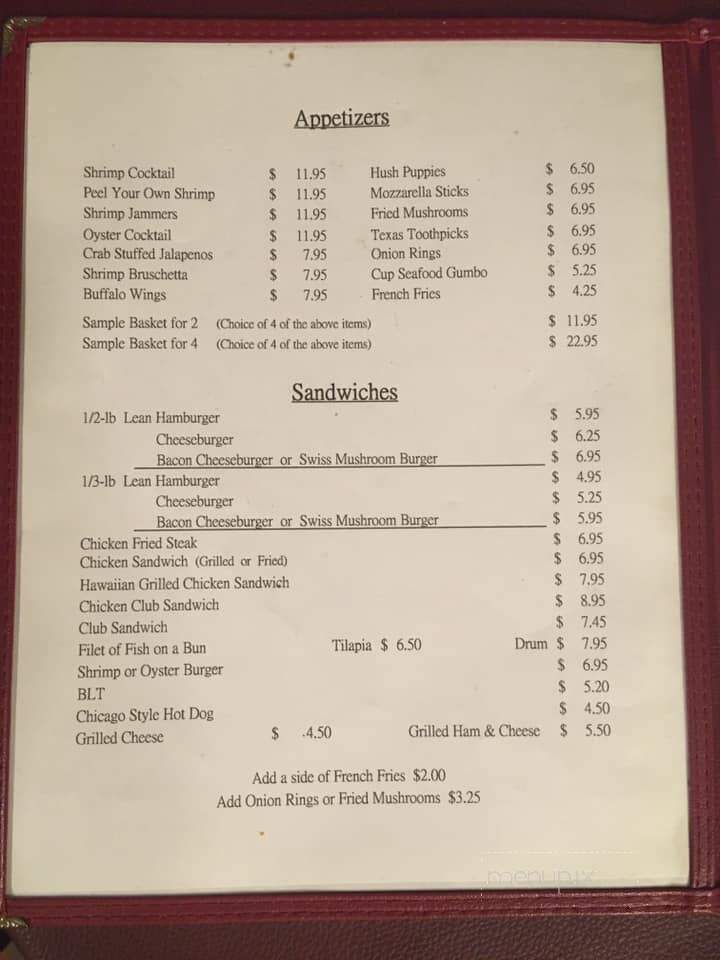 Windjammer - Port Mansfield, TX menu_pic