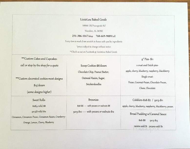 LizzieLou Baked Goods - Theodore, AL menu_pic