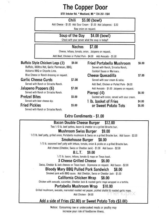 Copper Door - Westland, MI menu_pic
