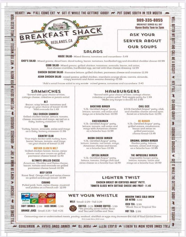 Breakfast Shack - Redlands, CA menu_pic