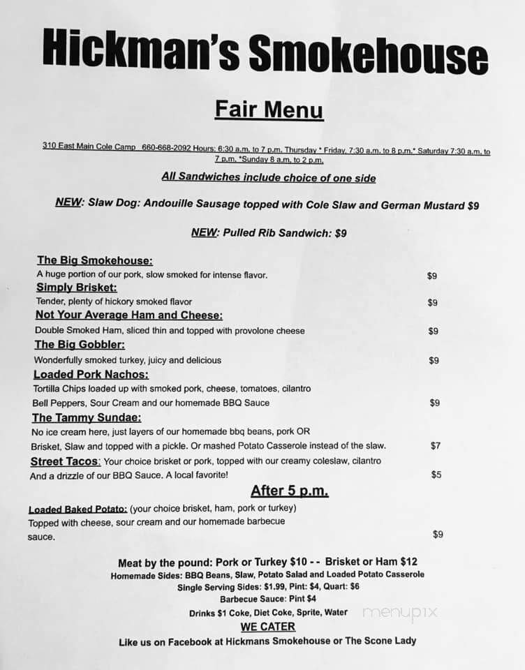 Hickman's Smokehouse - Cole Camp, MO menu_pic