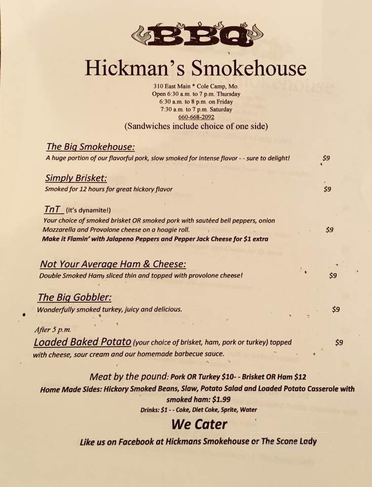 Hickman's Smokehouse - Cole Camp, MO menu_pic