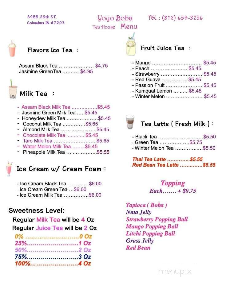 Yoyo Boba Teahouse - Columbus, IN menu_pic