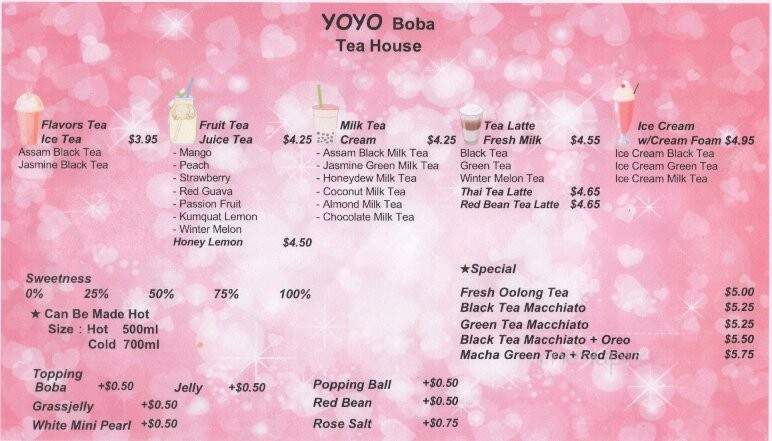 Yoyo Boba Teahouse - Columbus, IN menu_pic