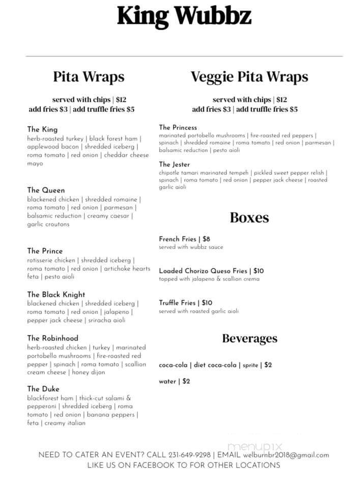 King Wubbz - Traverse City, MI menu_pic