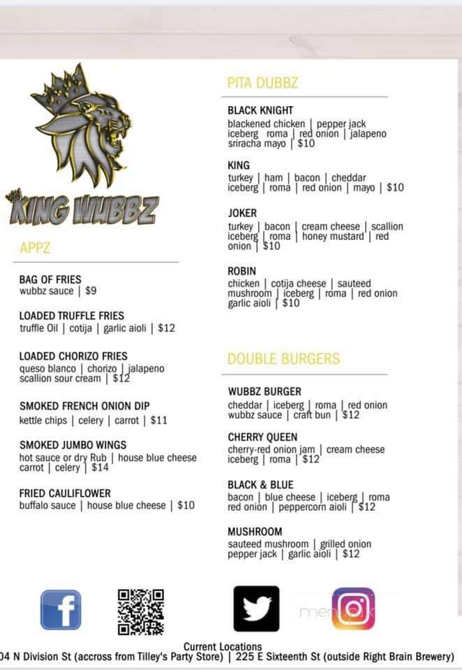 King Wubbz - Traverse City, MI menu_pic
