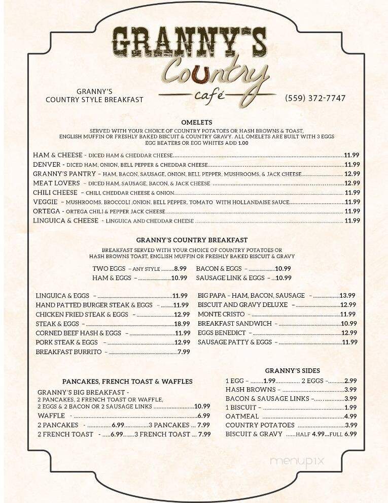 Granny's Country Cafe - Visalia, CA menu_pic