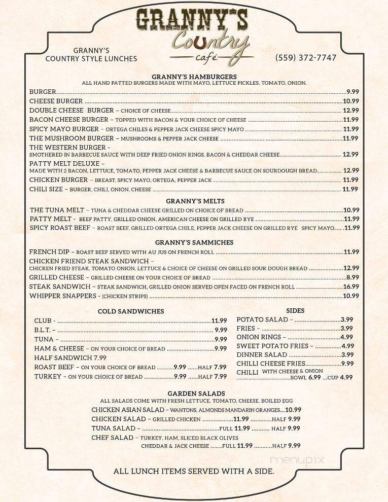 Granny's Country Cafe - Visalia, CA menu_pic