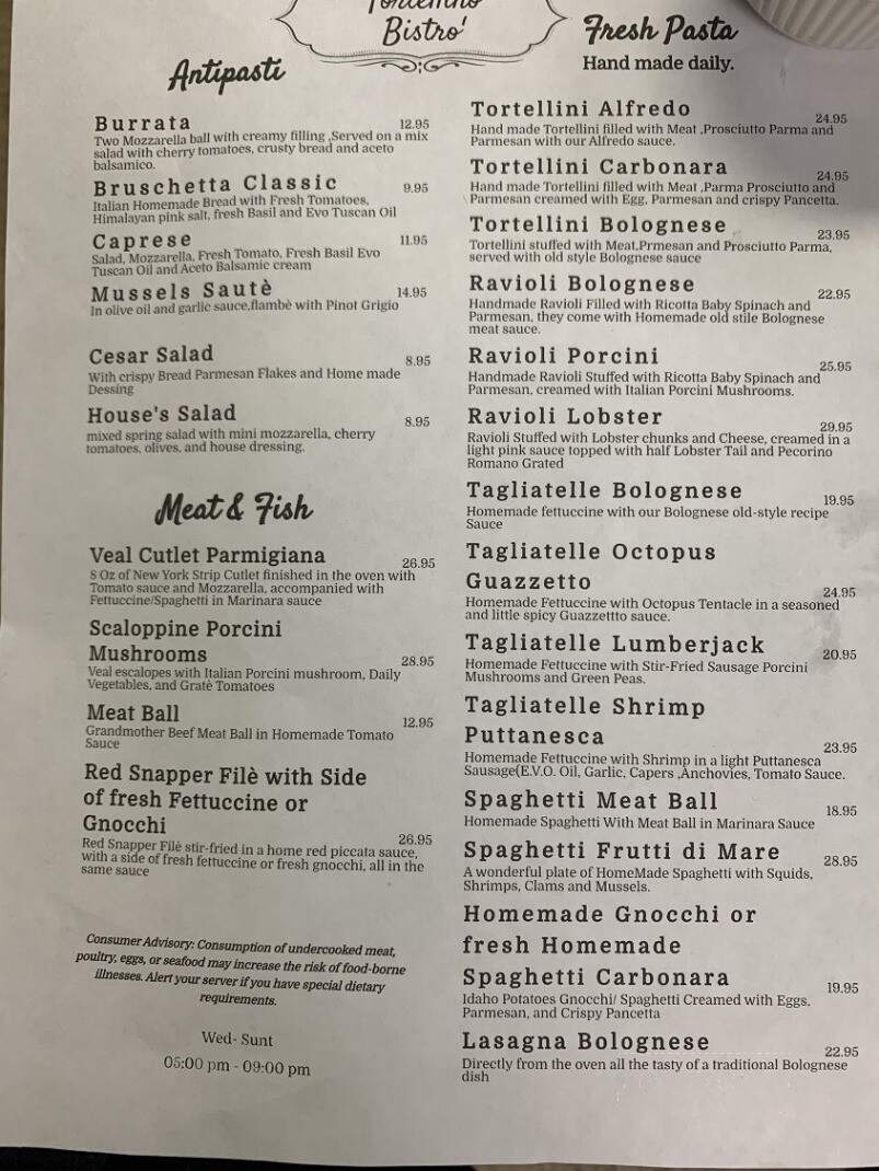 Tortellino Bistrot - Sarasota, FL menu_pic