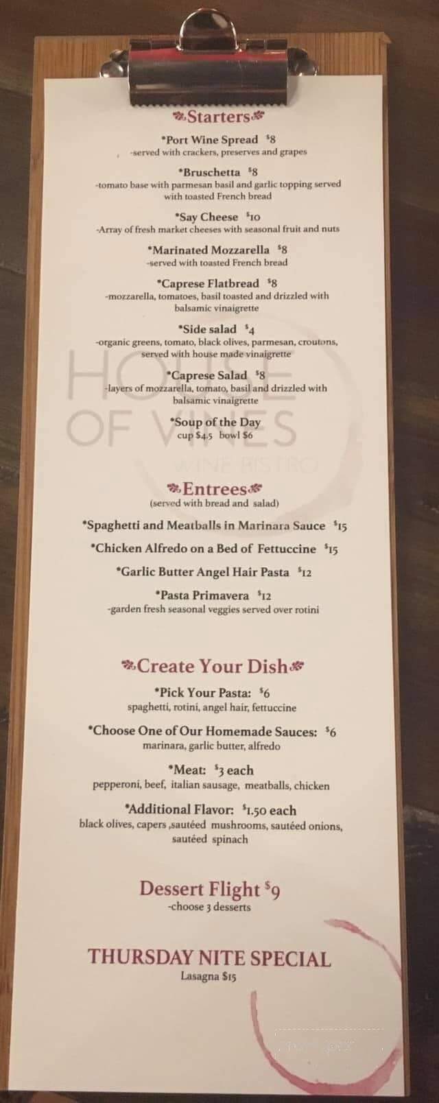 House of Vines - Dickson, TN menu_pic