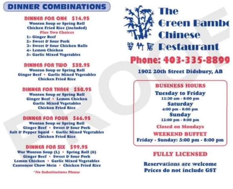The Green Bambo - Didsbury, AB menu_pic