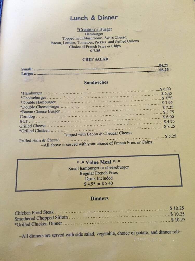 Creations Restaurant - Cheney, KS menu_pic