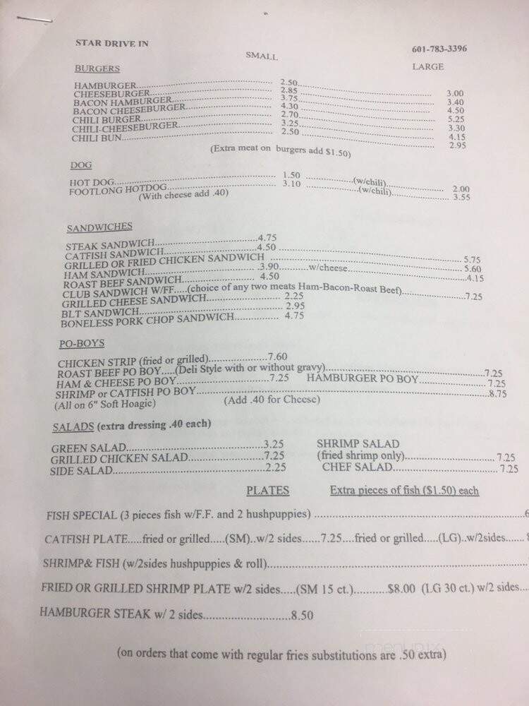 Star Drive In - Magnolia, MS menu_pic