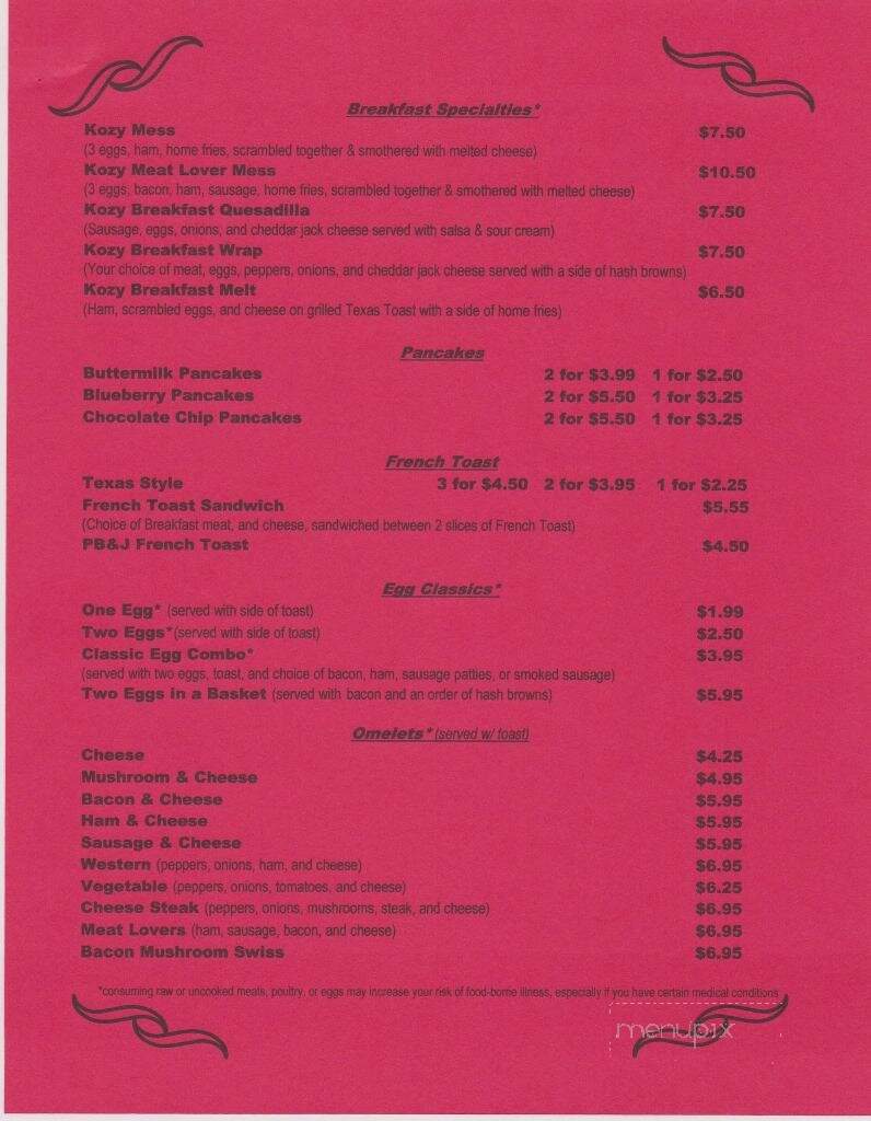 Kozy Korner Restaurant - Benton, PA menu_pic