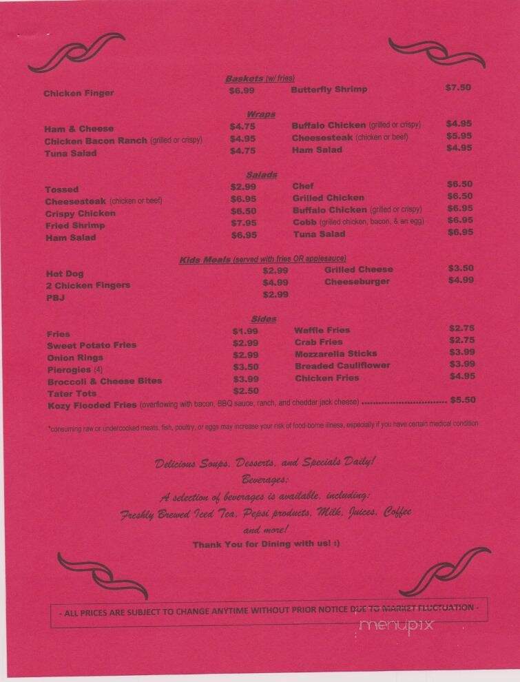 Kozy Korner Restaurant - Benton, PA menu_pic