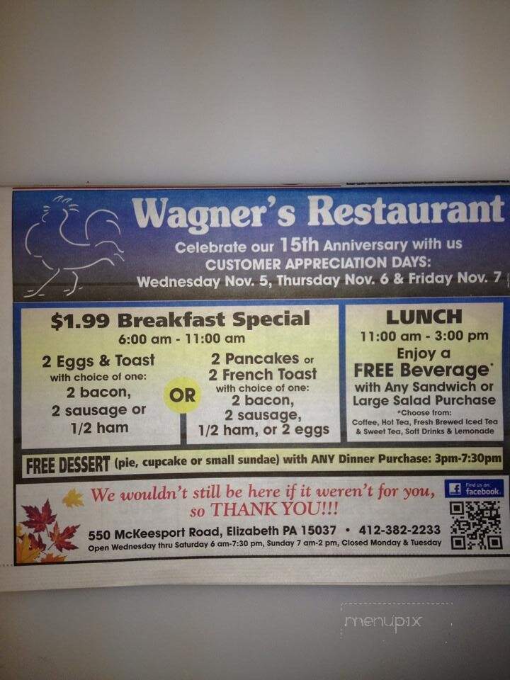 Wagner's Restaurant - Elizabeth, PA menu_pic