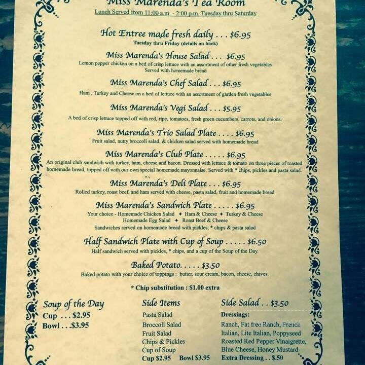 Miss Marenda's Tea Room - Sparta, TN menu_pic