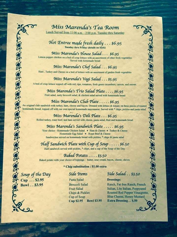 Miss Marenda's Tea Room - Sparta, TN menu_pic