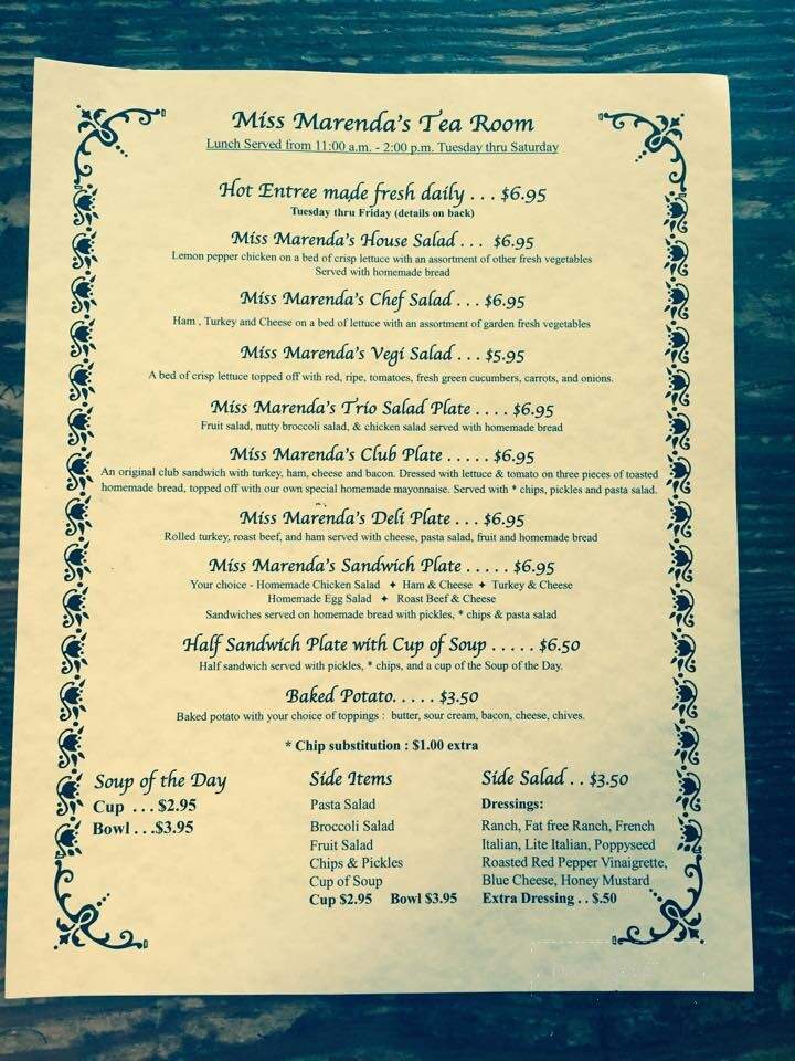 Miss Marenda's Tea Room - Sparta, TN menu_pic