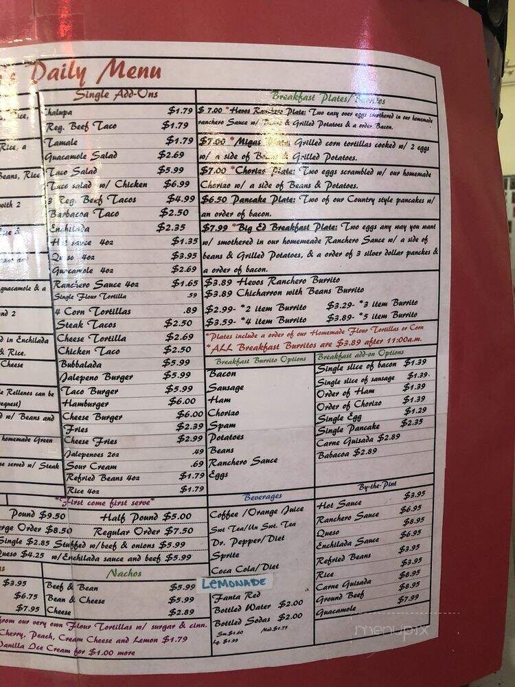 Tienda's Tortilla Factory - Levelland, TX menu_pic