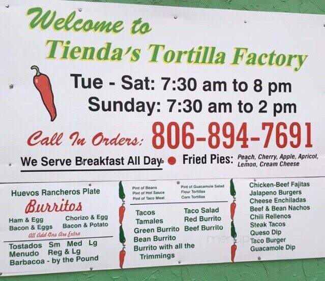 Tienda's Tortilla Factory - Levelland, TX menu_pic