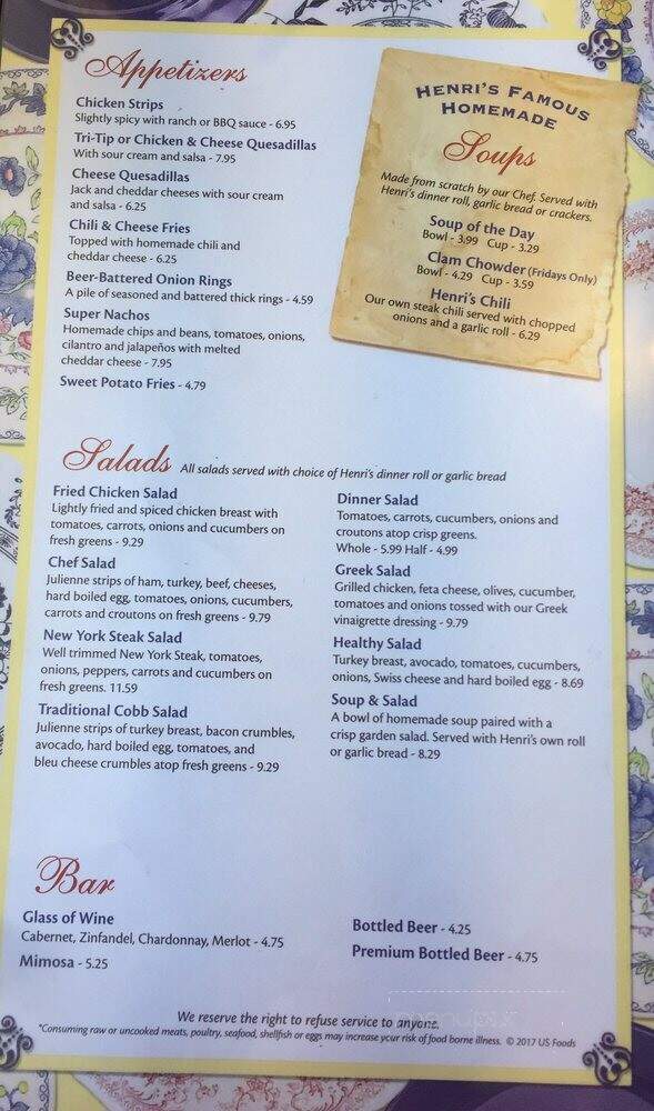Henri's Cafe - Oxnard, CA menu_pic