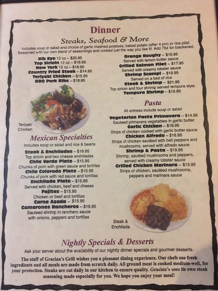 Gracian Grill - Tehachapi, CA menu_pic